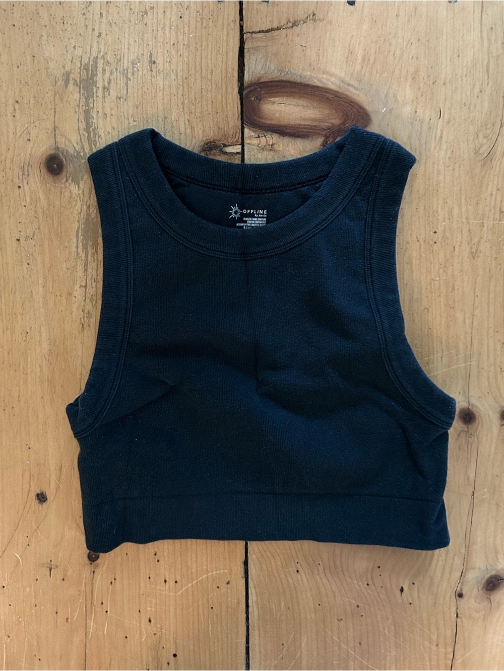 aerie Black Ribbed Cropped Sports Bra/ Tank